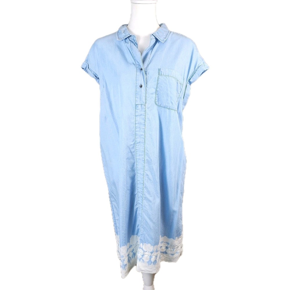 Cafe Marrakesh Shift Dress Womens Large Blue Lyocell Tencel Casual Boho Festival